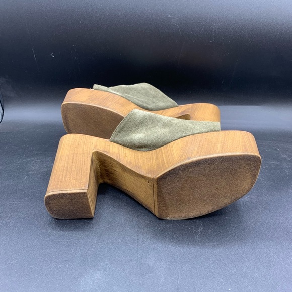 Christian Di Riccio Italy Green Suede Chunky Platform Heels Size 41 10.5 - Picture 4 of 7